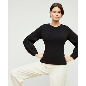 M.M. Lafleur Womens L Black Rashida Washable Ponte Zip Long Sleeve Blouse Work